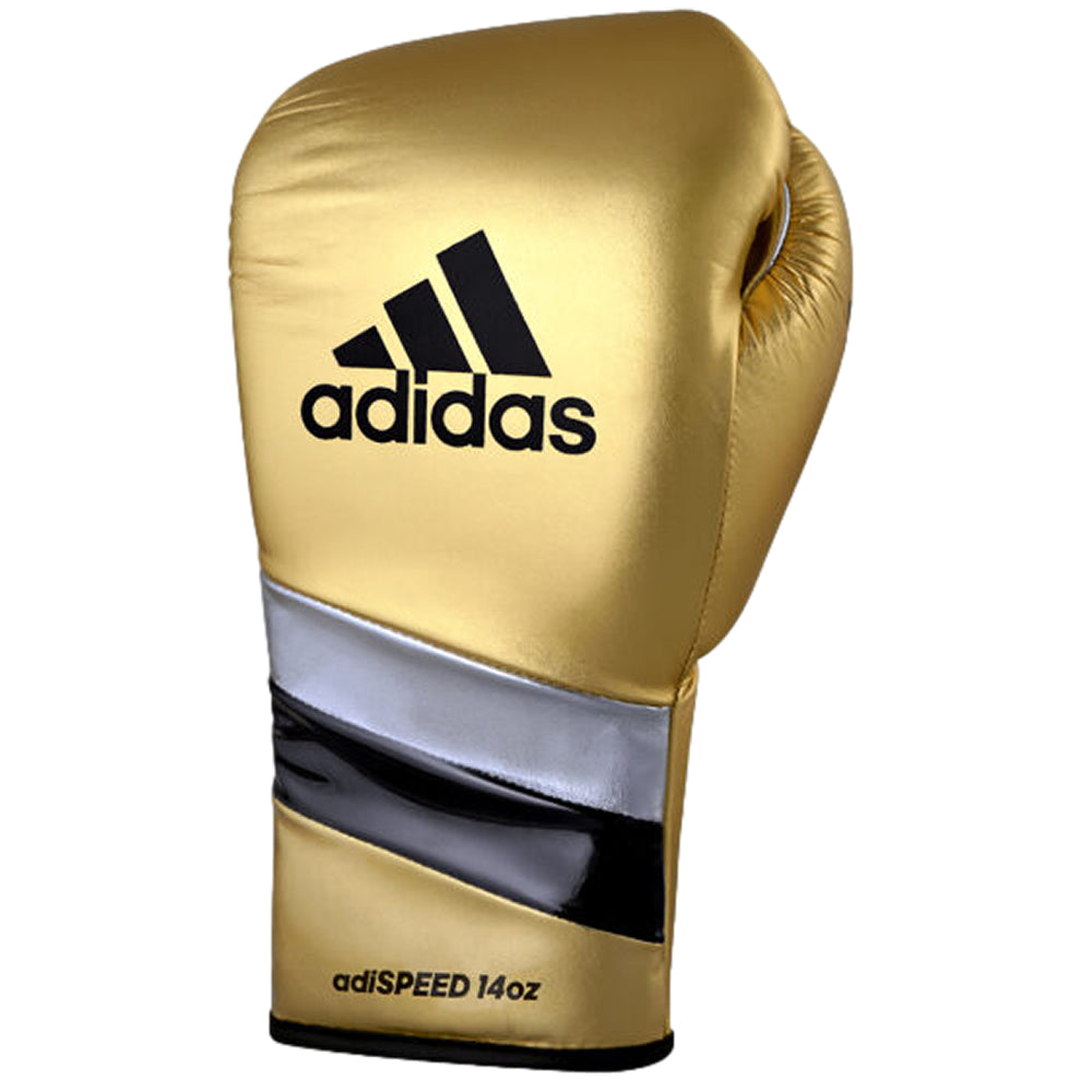 adidas Adi-Speed 500 Pro Lace Up Metallic Boxing Gloves Black/Gold Top