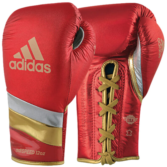 adidas Adi-Speed 500 Pro Lace Up Metallic Boxing Gloves 10oz 12oz 14oz 16oz Metallic Red
