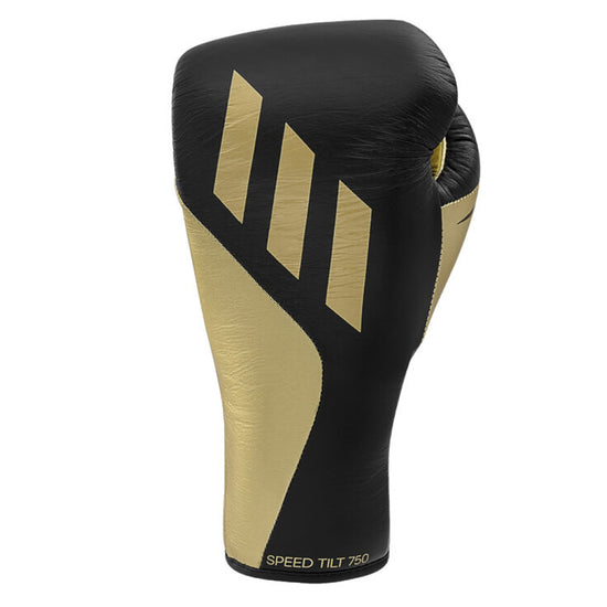 adidas Speed Tilt 750 Pro Lace Up Boxing Gloves Black/Gold Top