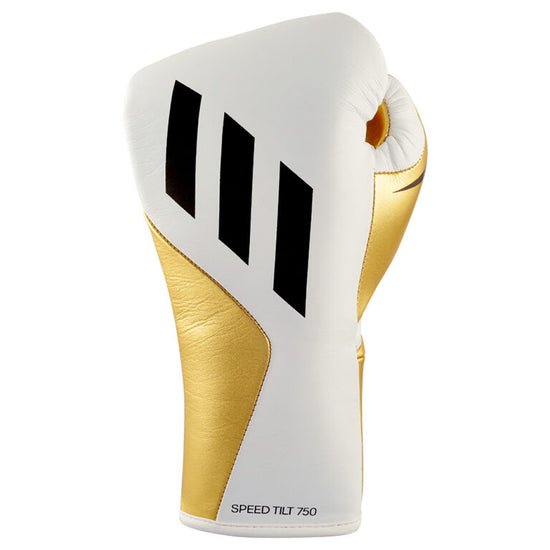 adidas Speed Tilt 750 Pro Lace Up Boxing Gloves White/Gold Top