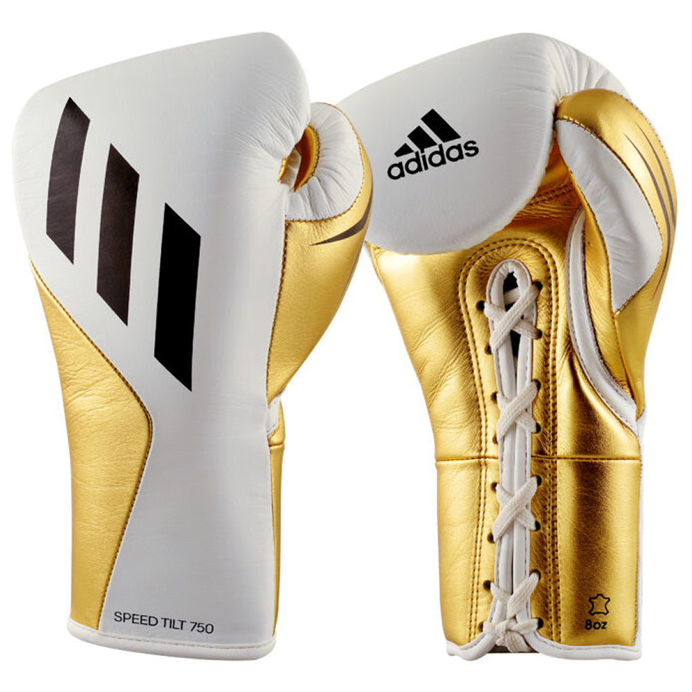 adidas Speed Tilt 750 Pro Lace Up Boxing Gloves White/Gold