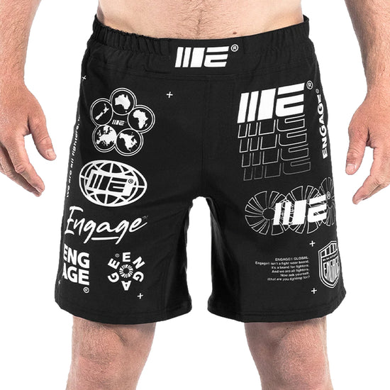 Load image into Gallery viewer, Engage Billboard MMA Grappling Shorts Black Front
