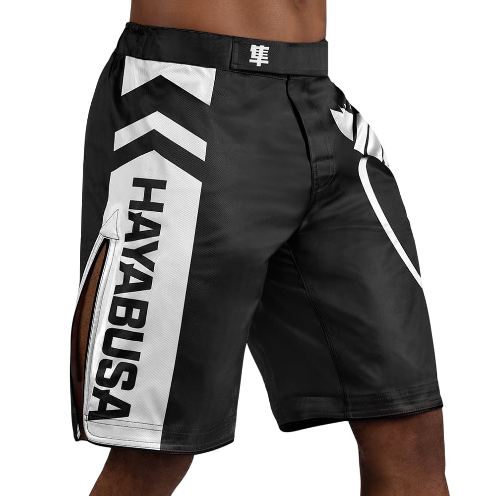 Load image into Gallery viewer, Hayabusa Icon Fight Shorts Black/White Side
