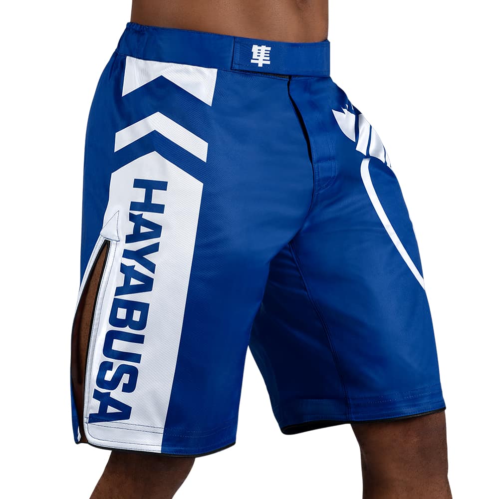 Load image into Gallery viewer, Hayabusa Icon Fight Shorts Blue/White Side
