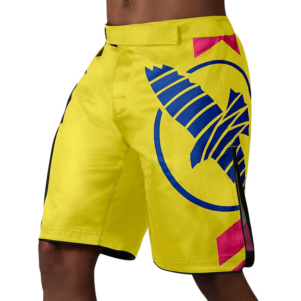 Load image into Gallery viewer, Hayabusa Icon Fight Shorts Yellow/Blue Front
