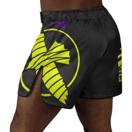 Load image into Gallery viewer, Hayabusa Icon Mid-Thigh Fight Shorts Black/Neon Back

