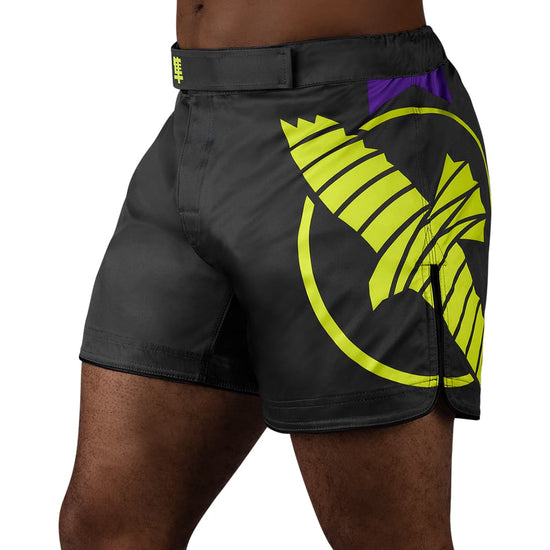 Hayabusa Icon Mid-Thigh Fight Shorts Black/Neon Front