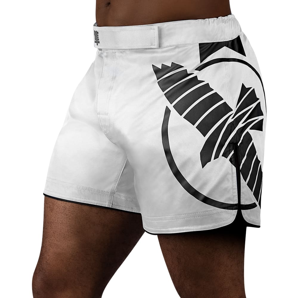 Hayabusa Icon Mid-Thigh Fight Shorts White/Black Front