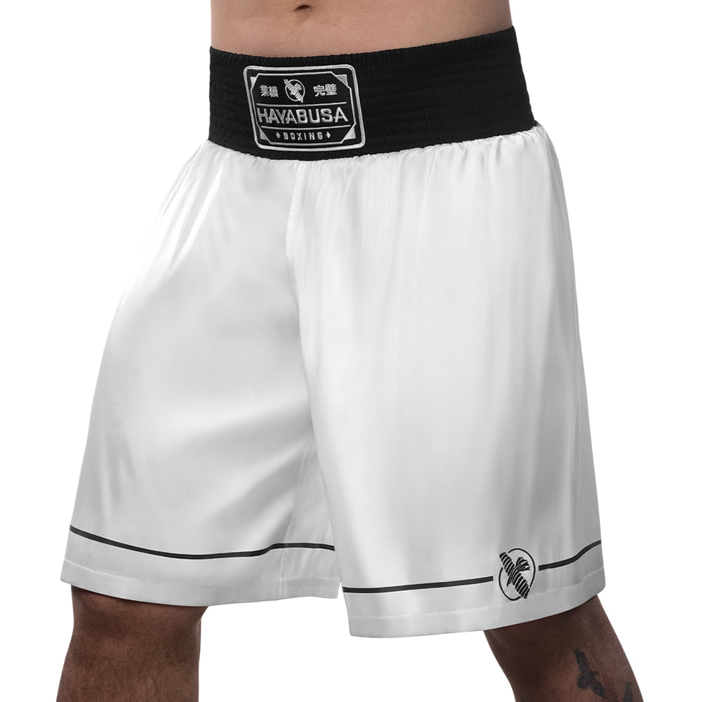 Load image into Gallery viewer, Hayabusa Pro Boxing Shorts White Left Side
