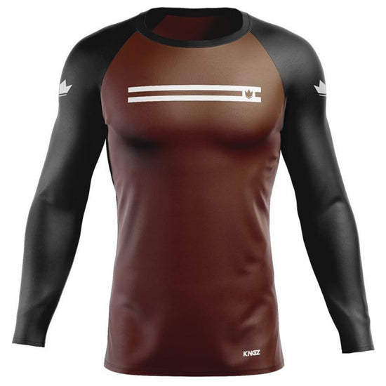 Load image into Gallery viewer, Kingz Sport Ranked Long Sleeve Rashguard Brown Front
