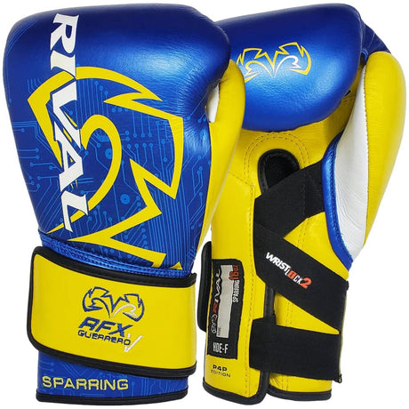 Rival RFX-Guerrero-V Sparring Gloves (P4P Edition) Boxing Gloves Rival Blue/Yellow 12oz 