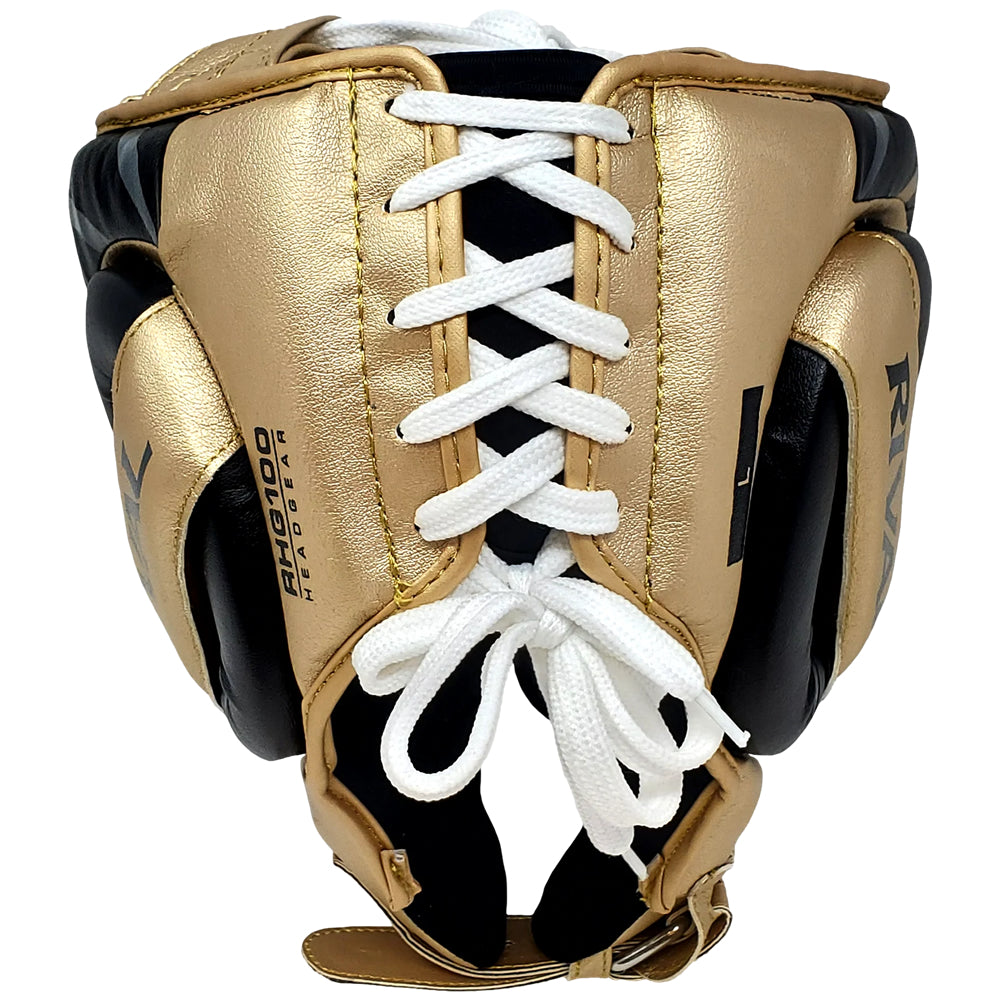 Load image into Gallery viewer, Rival RHG100 Professional Headgear Black/Gold Back

