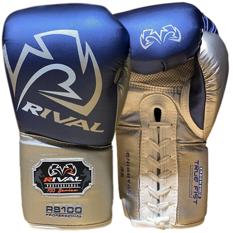 Rival RS100 Small-Fit Professional Sparring Gloves Boxing Gloves Rival Blue/Silver 16oz-SMALL 