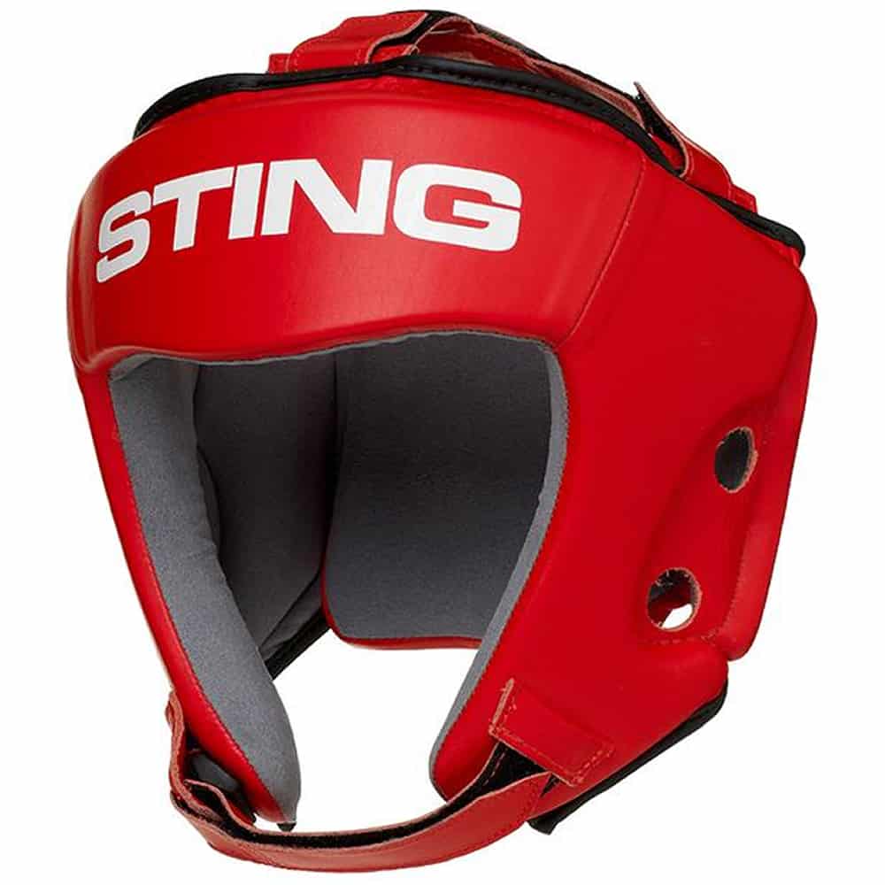 Sting Competition Leather Head Guard AIBA Approved Red Front