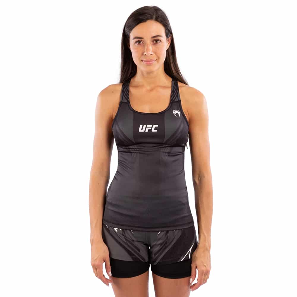 Load image into Gallery viewer, UFC Venum Authentic Fight Night Fitted Tank with Shelf Bra Black Front
